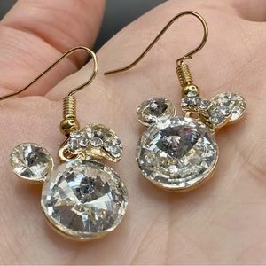 Cubic Zirconia Minnie Mouse Drop/Dangle  Earrings Hook Closure Gold tone Metal